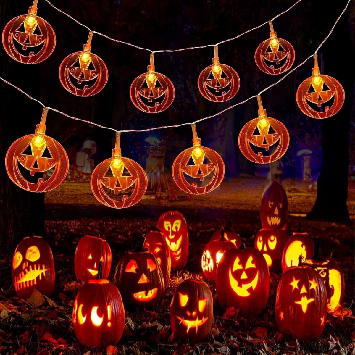 Halloween Led String Lights Orange - 1pc 20LED arancione piatto cavo zucca