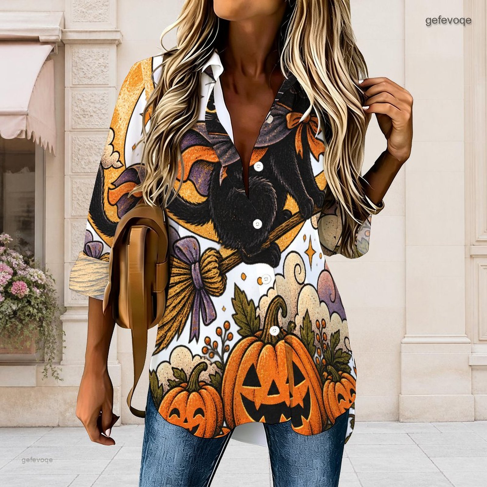 Pumpkin Lantern Halloween - Camicia da donna con stampa a